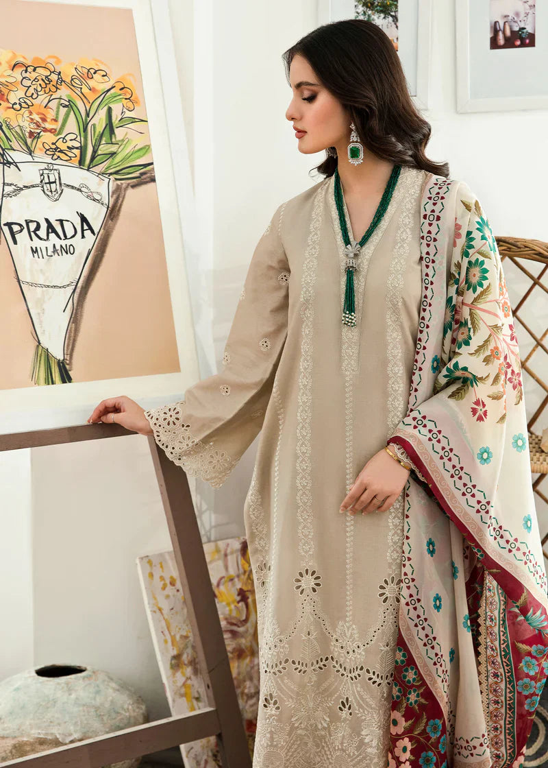 Dhanak 3PC Chickenkari Embroidered Shirt With Print Shawl-663