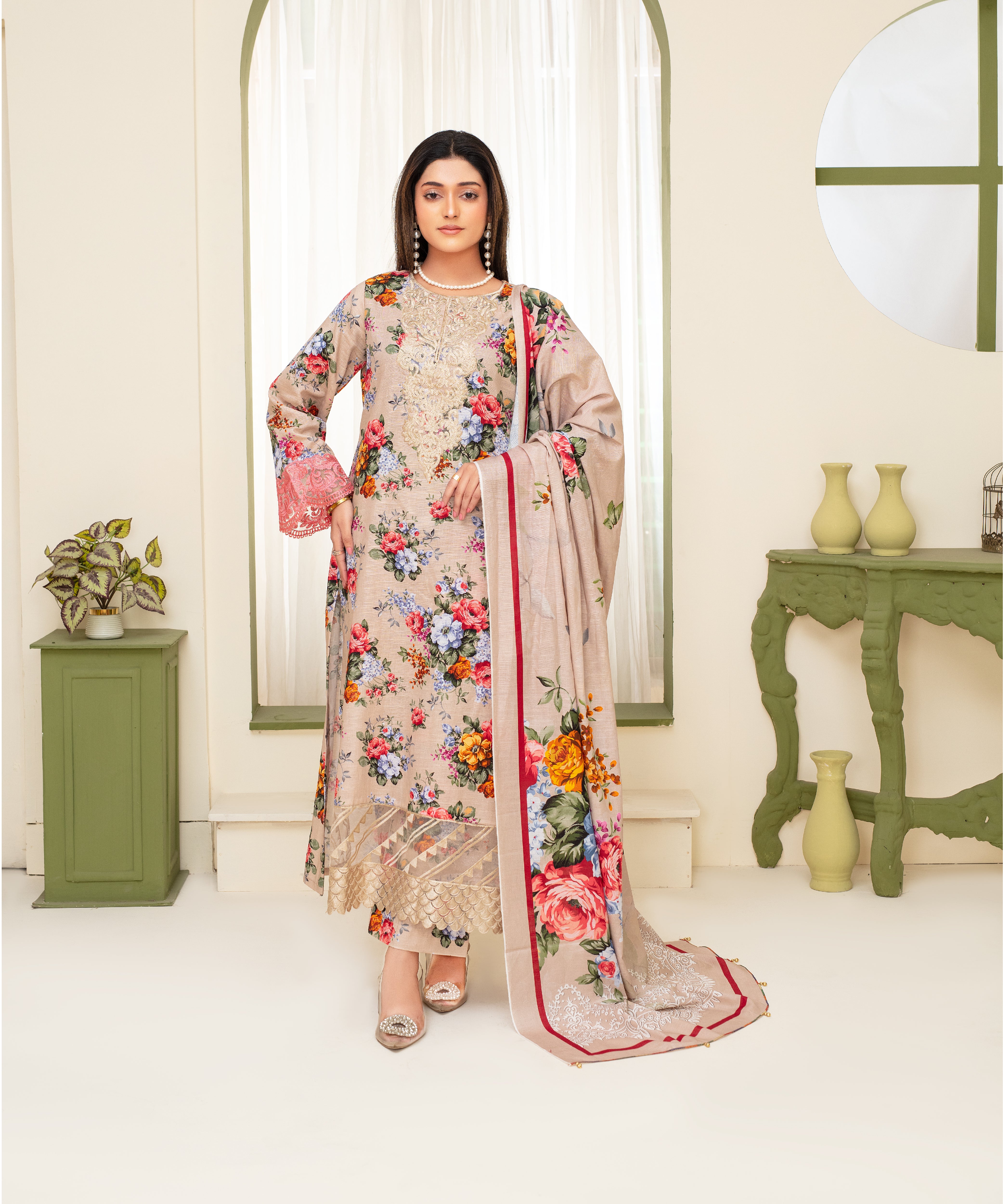 CREATION KHADDAR 3PC WITH KHADDAR PRINTED SHIRT & TROUSER-913