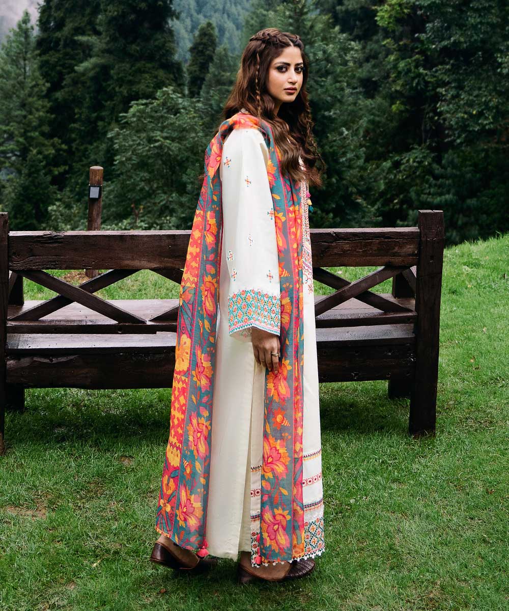 Dhanak 3PC Embroidered With Printed Wool Shawl-255