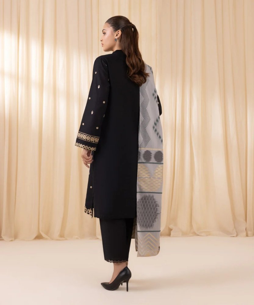 3PC Dhanak Embroidered Shirt With Digital Printed Shawl - 150 - Sapphire Studios