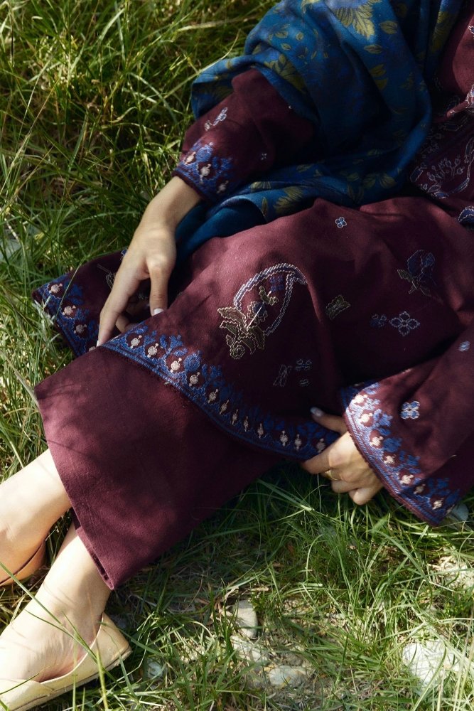 3PC Dhanak Embroidered Shirt With Digital Printed Shawl - 274 - Sapphire Studios