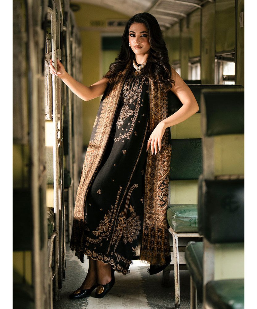 3PC Dhanak Embroidered Shirt With Digital Printed Shawl - 277 - Sapphire Studios