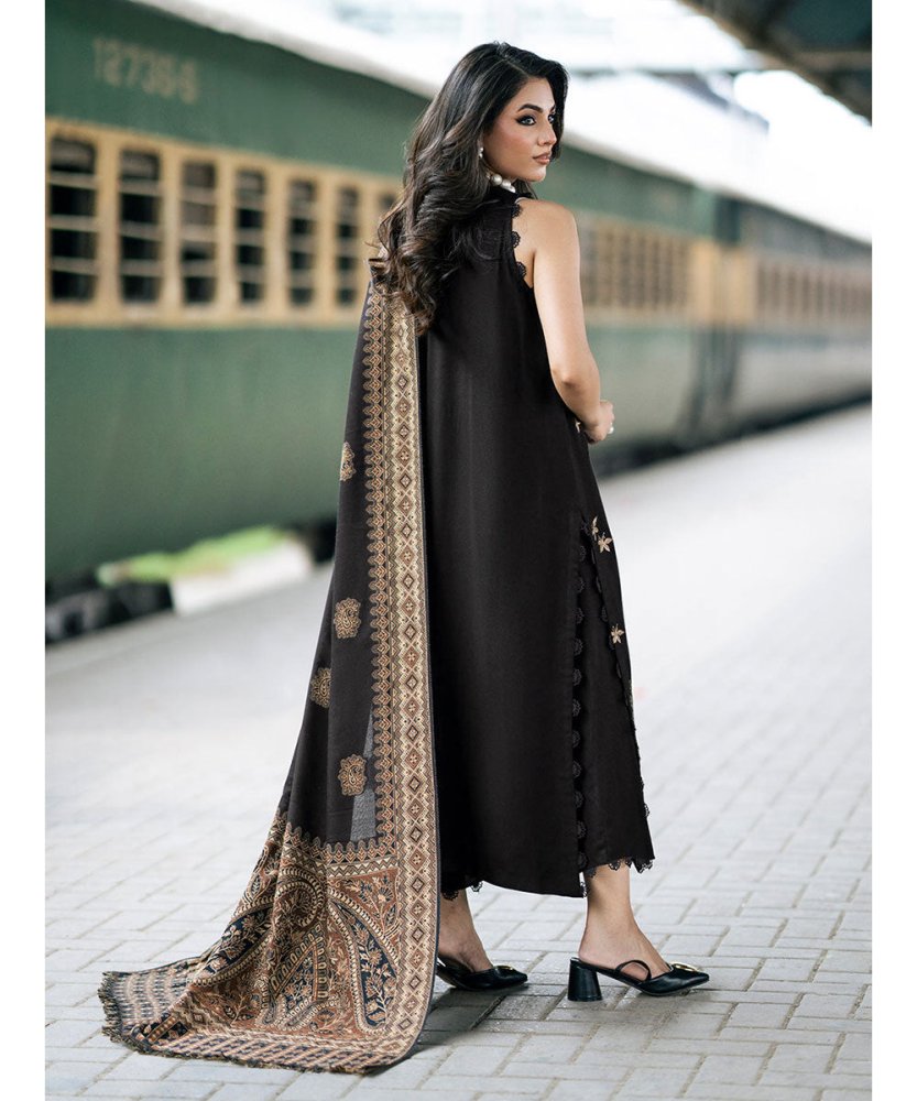 3PC Dhanak Embroidered Shirt With Digital Printed Shawl - 277 - Sapphire Studios