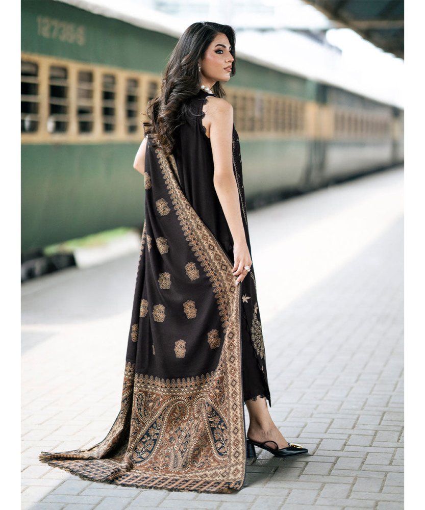 3PC Dhanak Embroidered Shirt With Digital Printed Shawl - 277 - Sapphire Studios