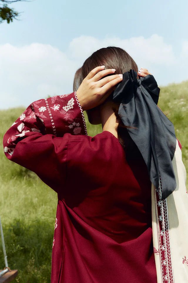 3PC Dhanak Embroidered Shirt With Digital Printed Shawl - 282 - Sapphire Studios