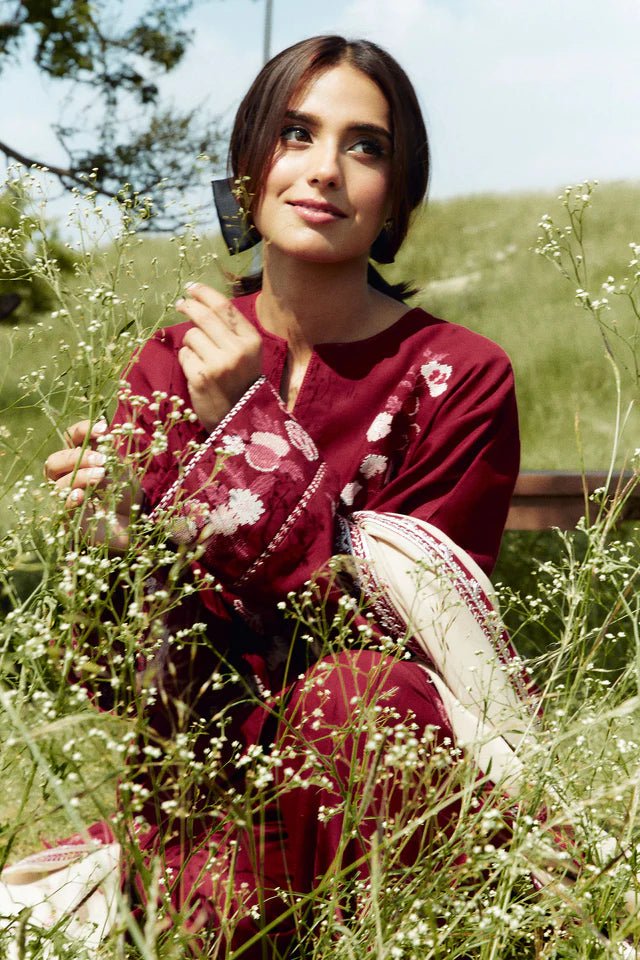 3PC Dhanak Embroidered Shirt With Digital Printed Shawl - 282 - Sapphire Studios