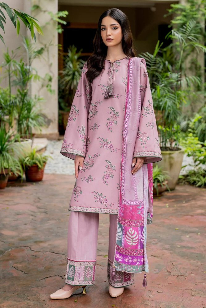 3PC Dhanak Embroidered Shirt With Digital Printed Shawl - 288 - Sapphire Studios