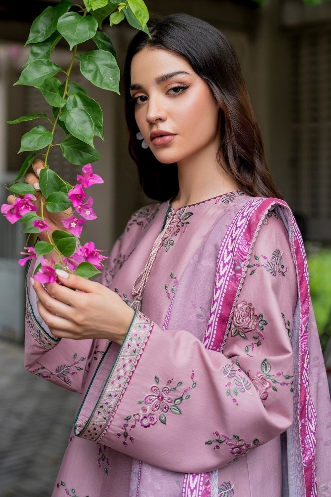 3PC Dhanak Embroidered Shirt With Digital Printed Shawl - 288 - Sapphire Studios