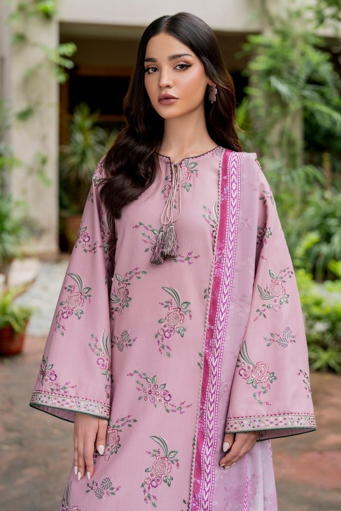 3PC Dhanak Embroidered Shirt With Digital Printed Shawl - 288 - Sapphire Studios