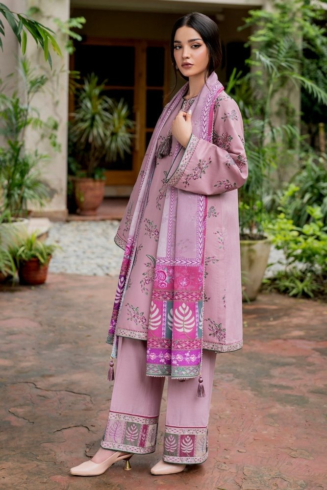 3PC Dhanak Embroidered Shirt With Digital Printed Shawl - 288 - Sapphire Studios