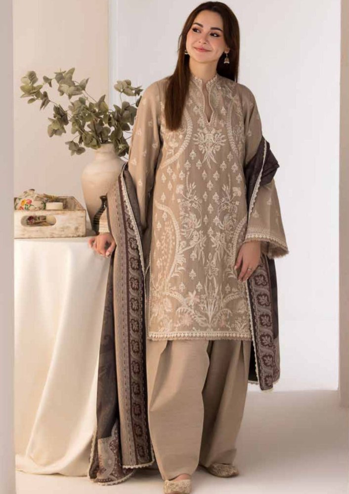 3PC DHANAK EMBROIDERED SHIRT WITH DIGITAL PRINTED SHAWL AND TROUSER - 692 - Sapphire Studios
