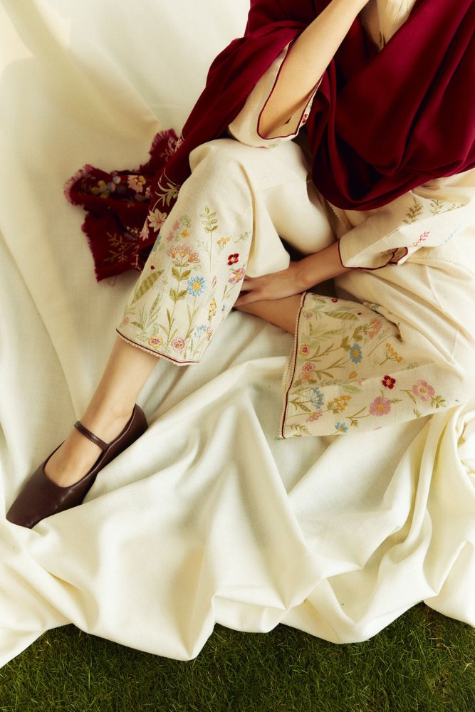 3PC Dhanak Embroidered Shirt With Embroidered Shawl - 278 - Sapphire Studios