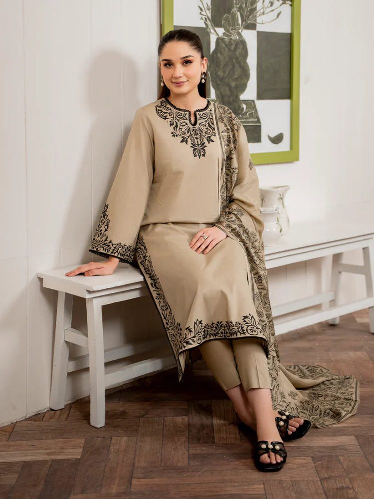 3PC Dhanak Embroidered Shirt With Printed Dupatta - 680 - Sapphire Studios
