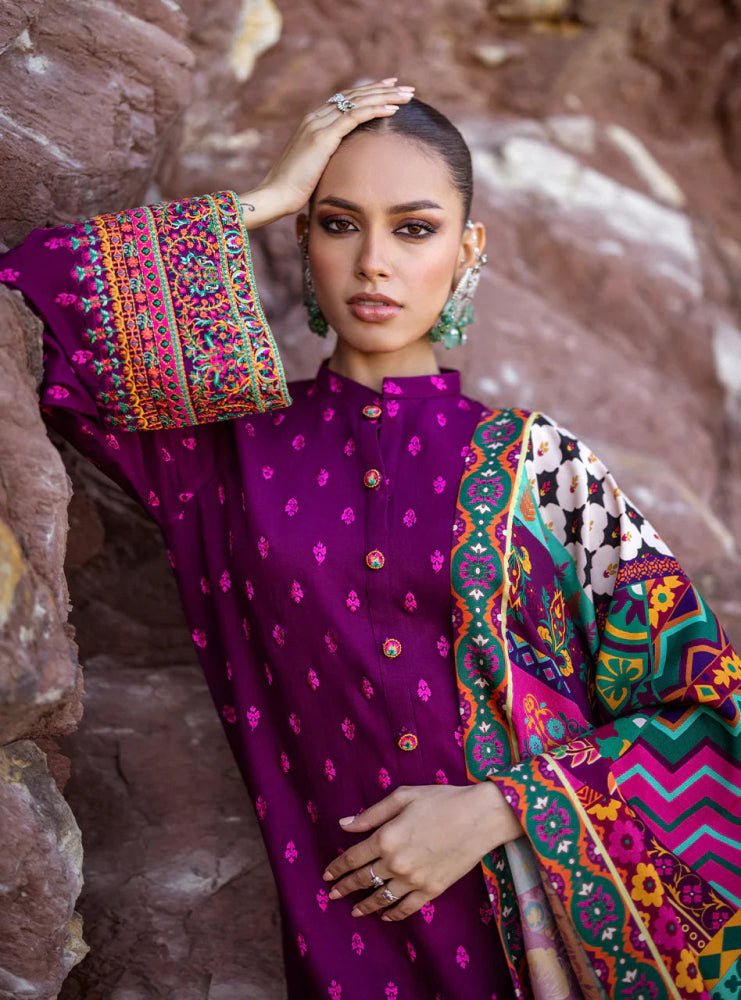 3PC Dhanak Embroidered Shirt With Printed Dupatta - 681 - Sapphire Studios