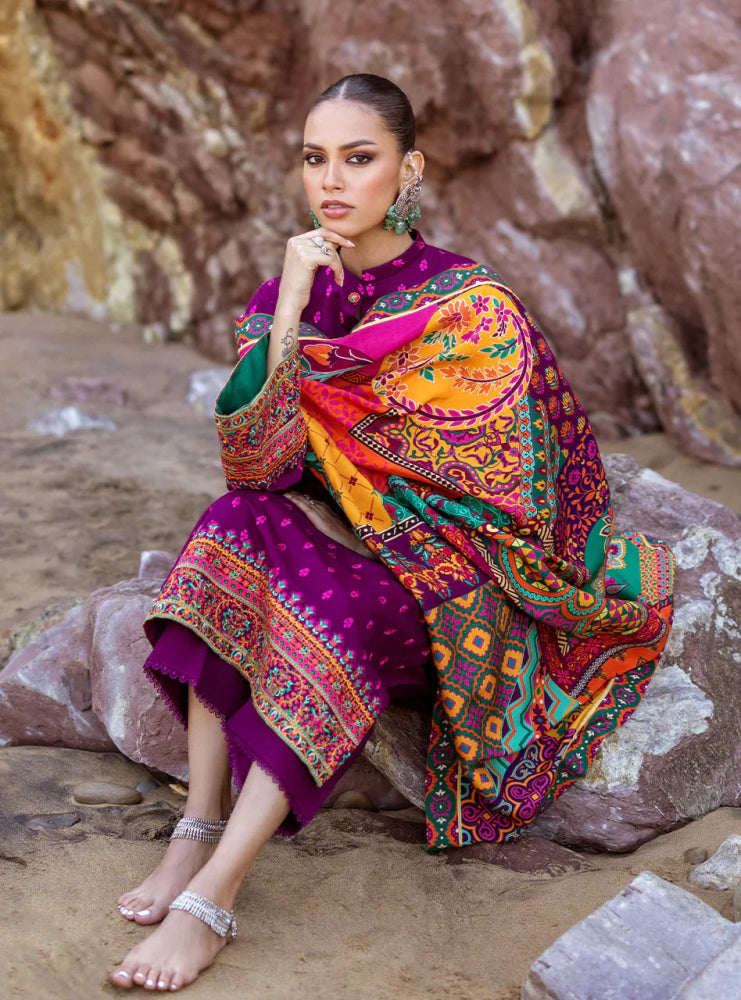 3PC Dhanak Embroidered Shirt With Printed Dupatta - 681 - Sapphire Studios