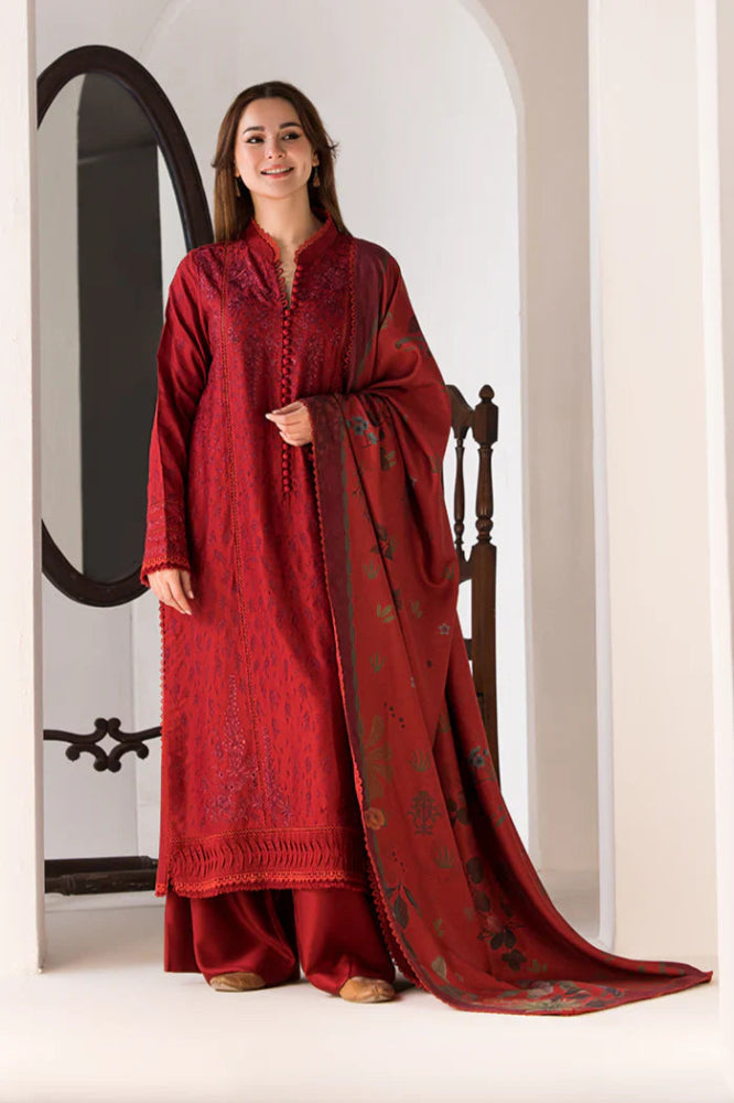 3PC DHANAK EMBROIDERED SHIRT WITH TWILL PRINTED SHAWL AND TROUSER - 688 - Sapphire Studios