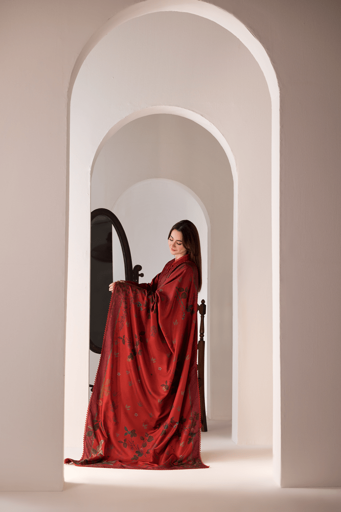 3PC DHANAK EMBROIDERED SHIRT WITH TWILL PRINTED SHAWL AND TROUSER - 688 - Sapphire Studios