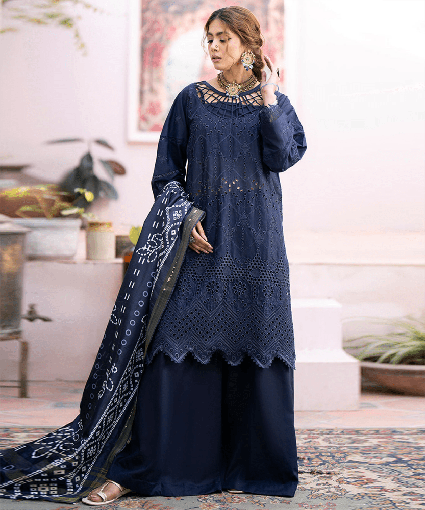 3PC Dhanak Embroidered With Digital Printed Wool Shawl - 118 - Sapphire Studios