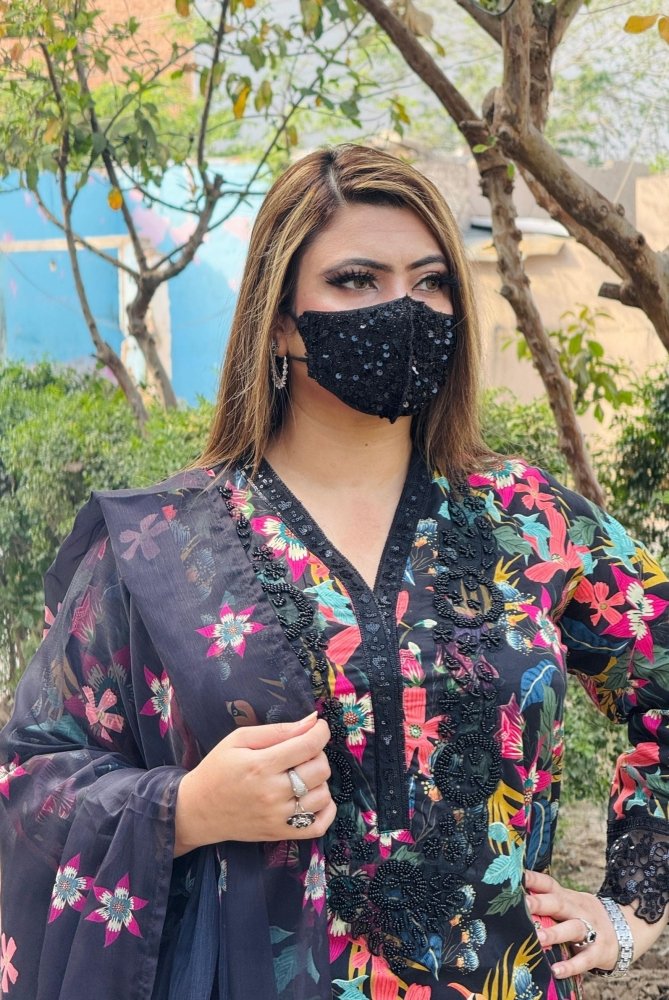 3PC KARANDI PRINTED SHIRT WITH KARANDI PRINTED DUAPTTA AND TROUSER - 1707 - Sapphire Studios