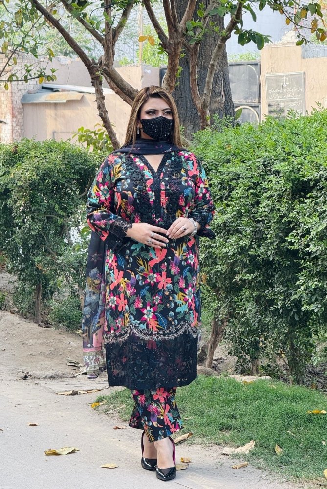 3PC KARANDI PRINTED SHIRT WITH KARANDI PRINTED DUAPTTA AND TROUSER - 1707 - Sapphire Studios