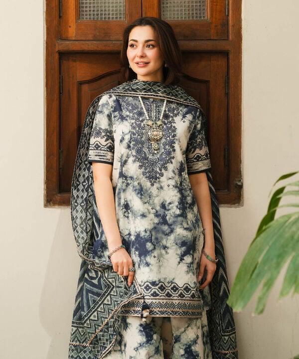 3PC - Printed Lawn Shirt With Voile Printed Dupatta - 1542 - Sapphire Studios