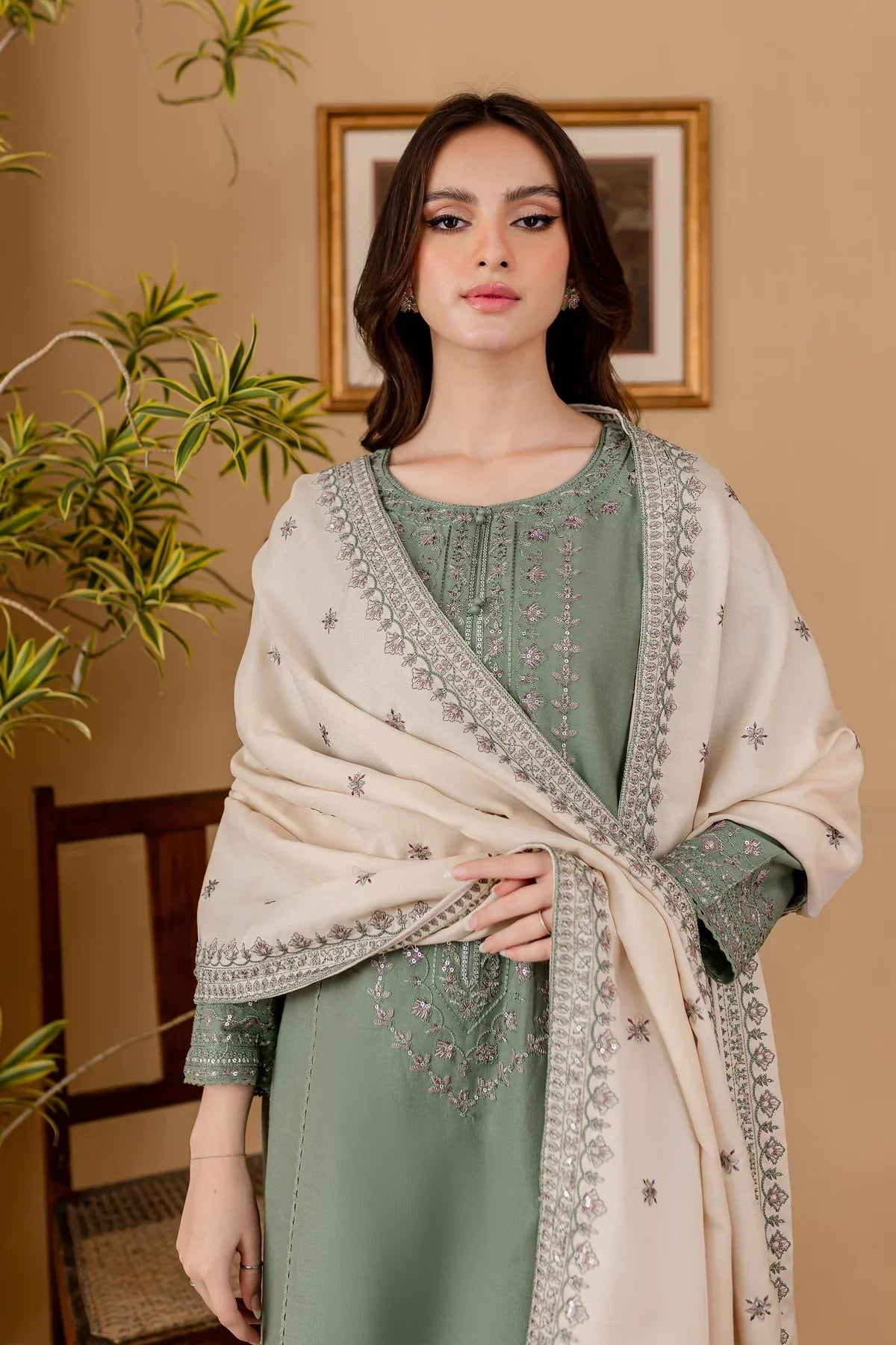 Dhanak 3PC  Embroidered With Dhanak Embroidered Dupatta-1318