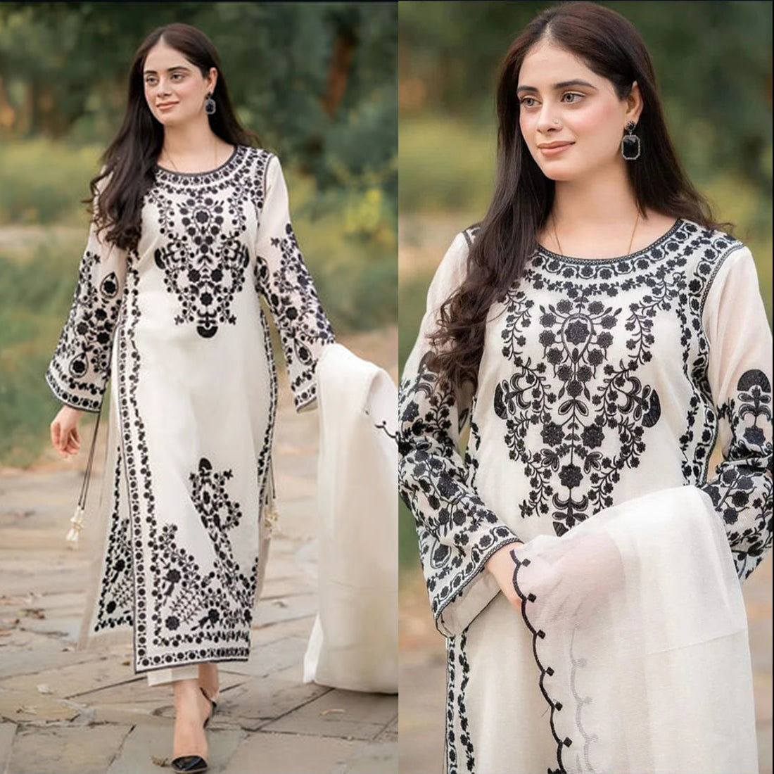 Dhanak 3PC Embroidered With Dhanak Embroidered Shawl-105