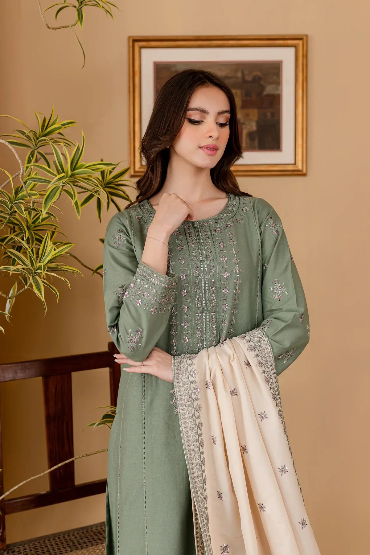 Dhanak 3PC  Embroidered With Dhanak Embroidered Dupatta-1318