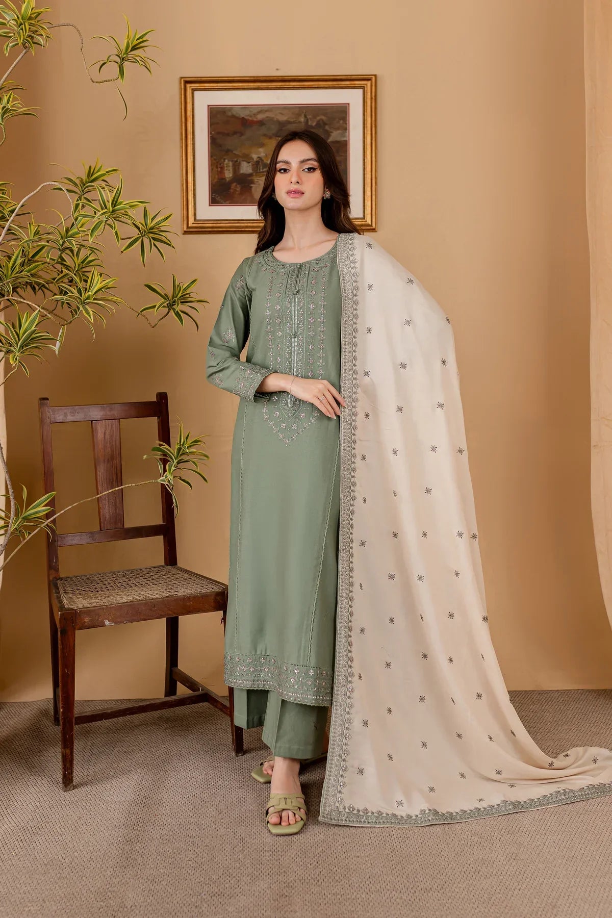 Dhanak 3PC  Embroidered With Dhanak Embroidered Dupatta-1318