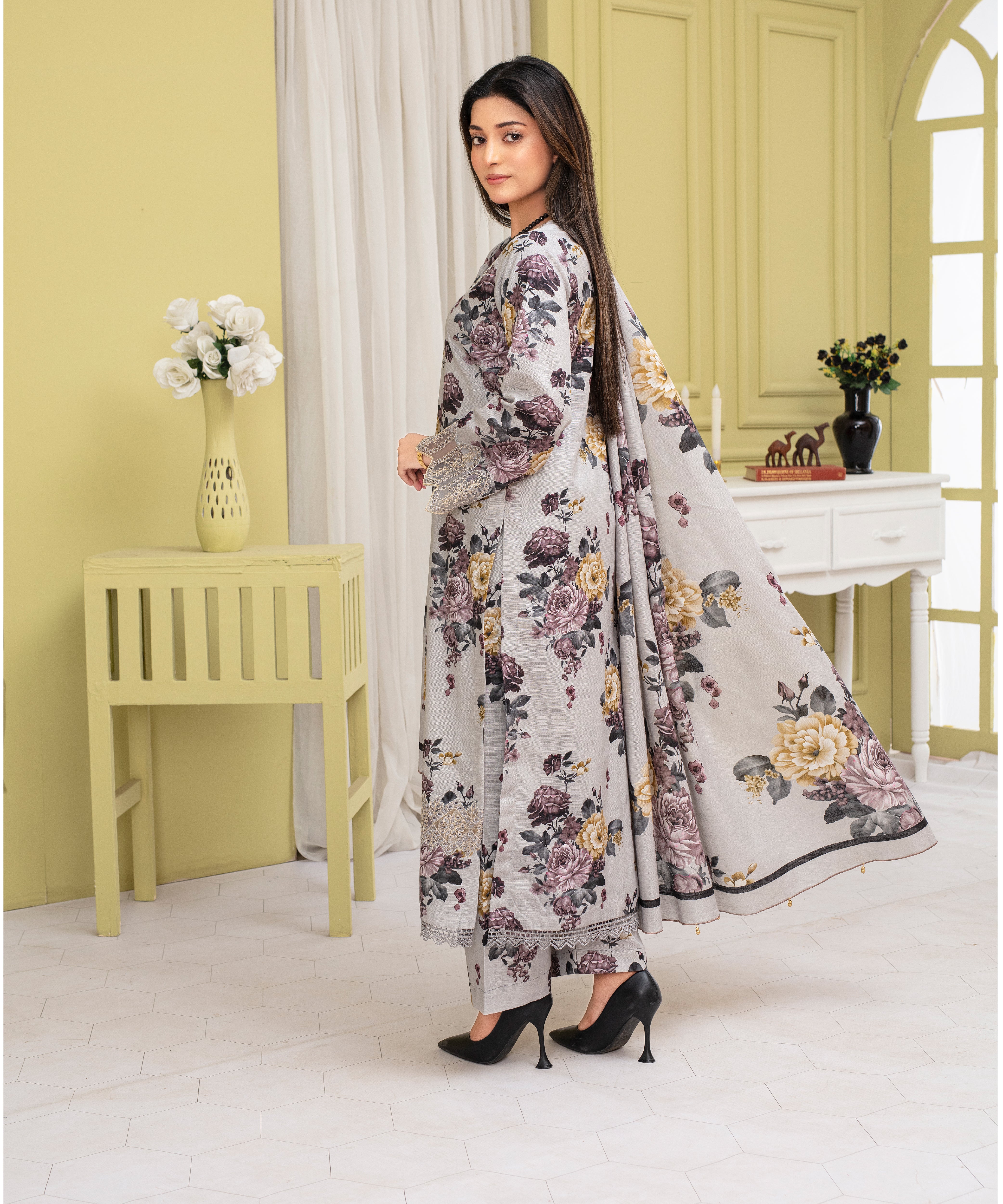 CREATION KHADDAR 3PC WITH KHADDAR PRINTED SHIRT & TROUSER-914