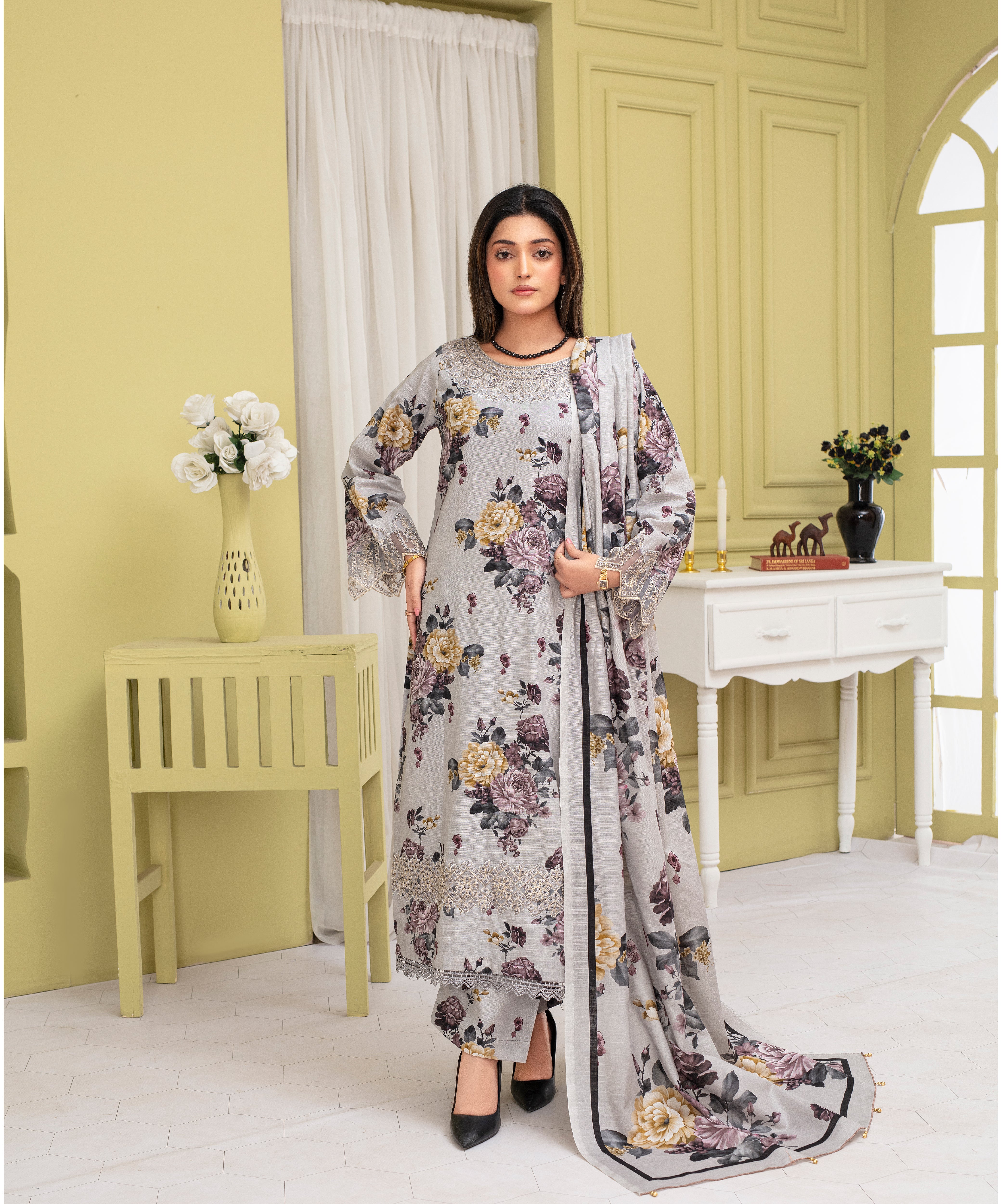 CREATION KHADDAR 3PC WITH KHADDAR PRINTED SHIRT & TROUSER-914