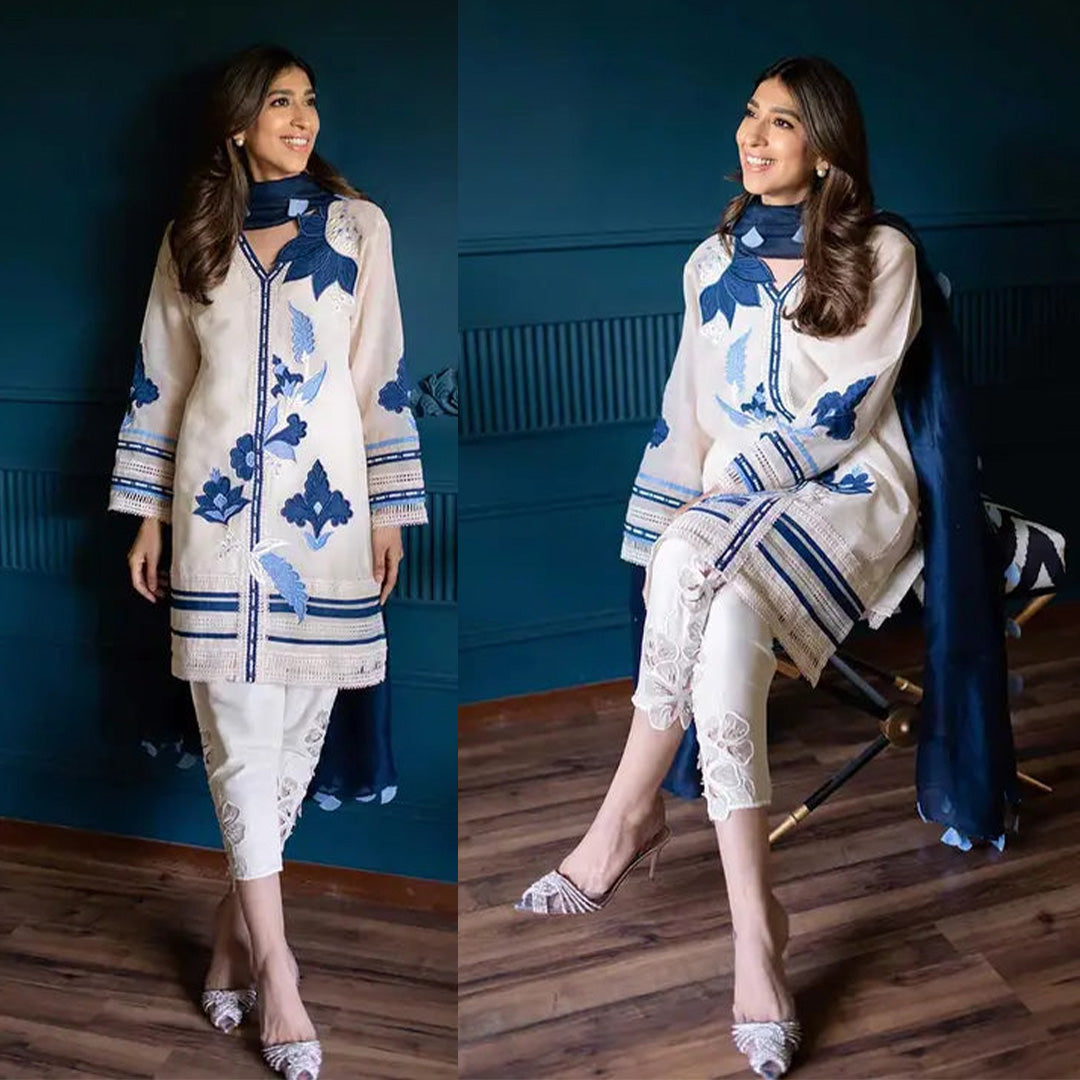 DHANAK 3PC  EMBROIDERED SHIRT WITH CHIFFON DUPATTA-187