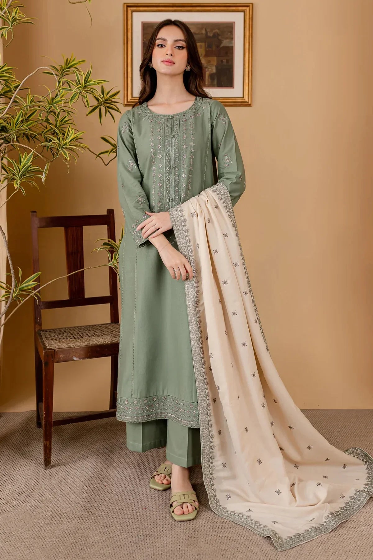 Dhanak 3PC  Embroidered With Dhanak Embroidered Dupatta-1318