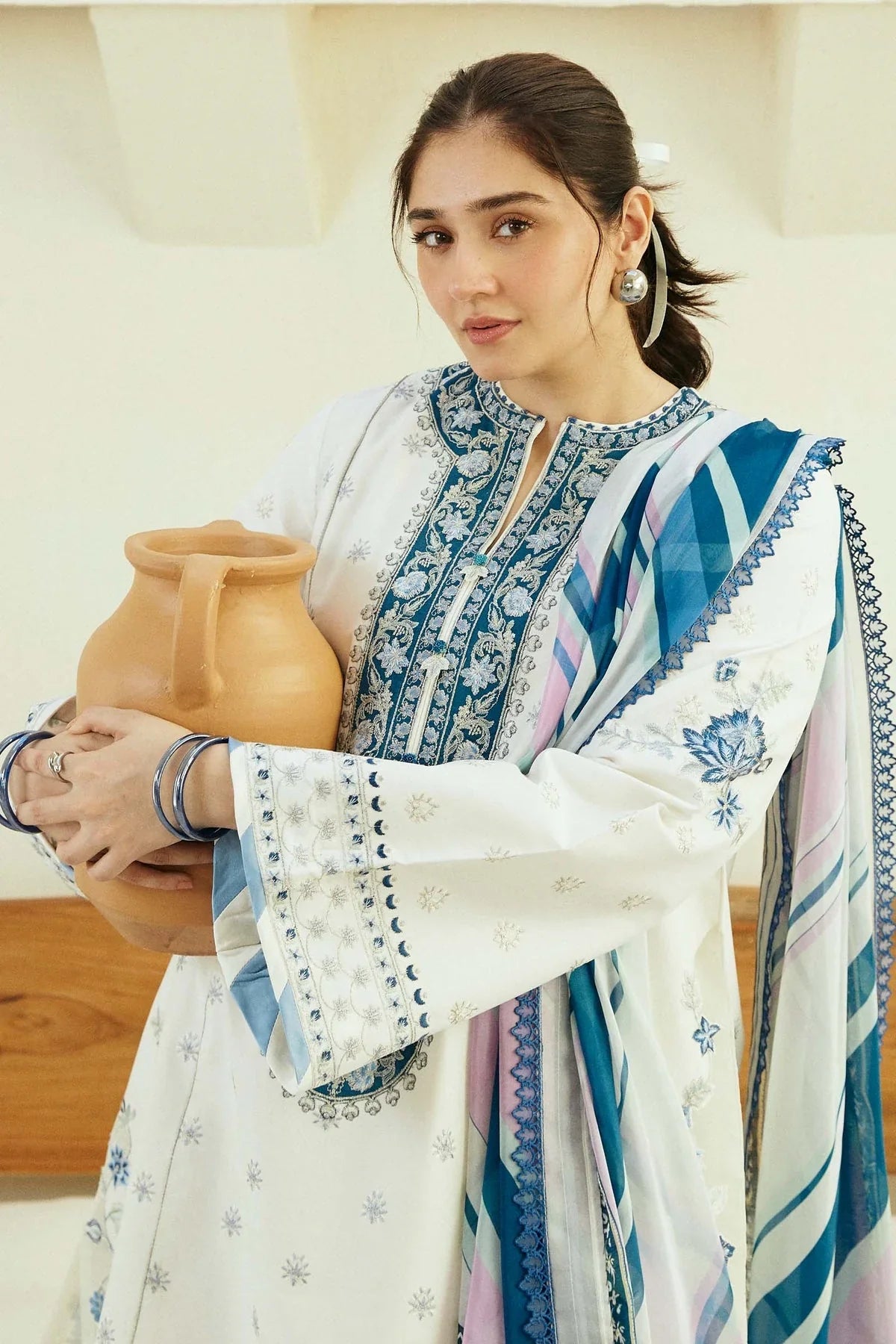 Dhanak 3PC  Embroidered Shirt With Printed Dupatta-675