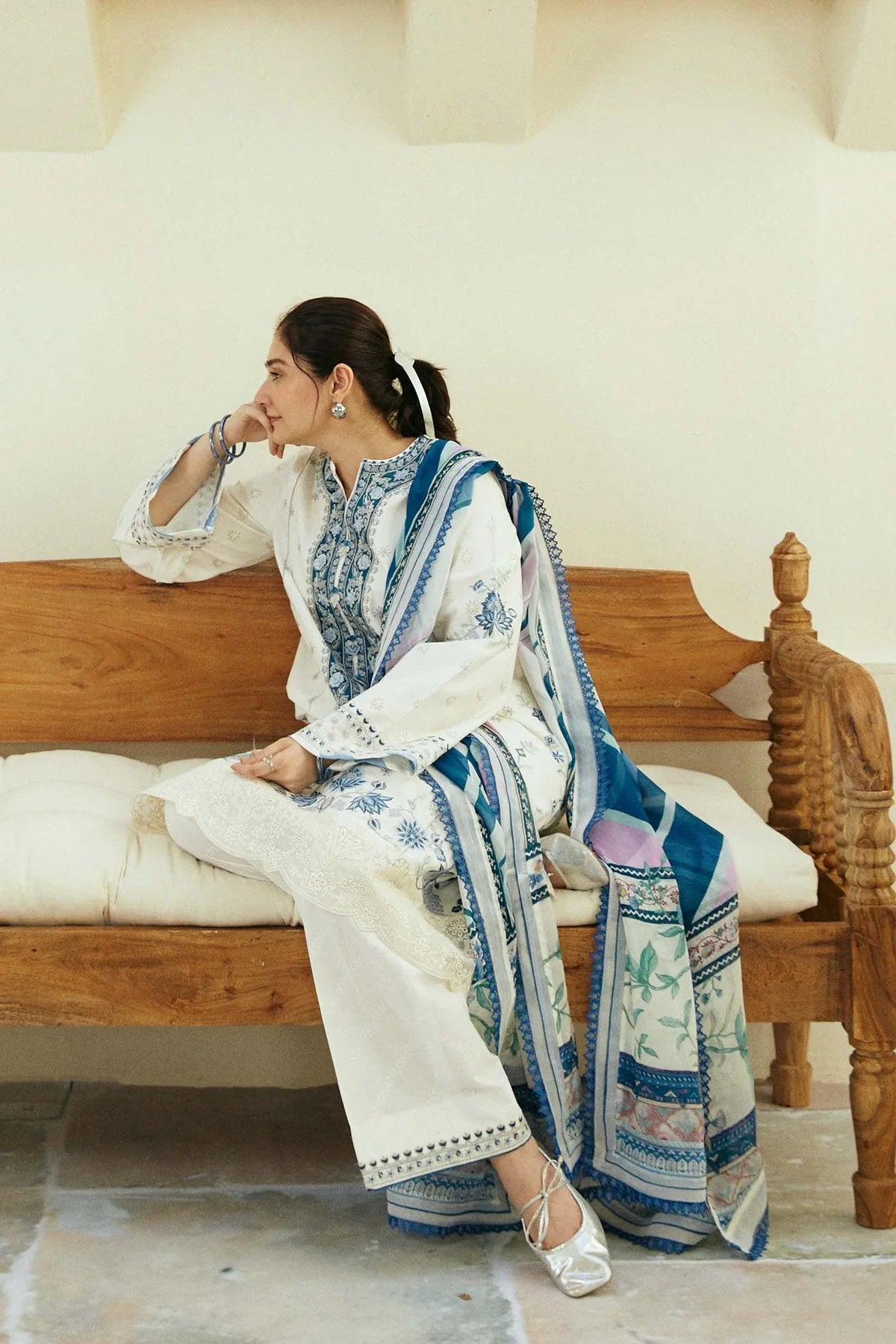 Dhanak 3PC  Embroidered Shirt With Printed Dupatta-675