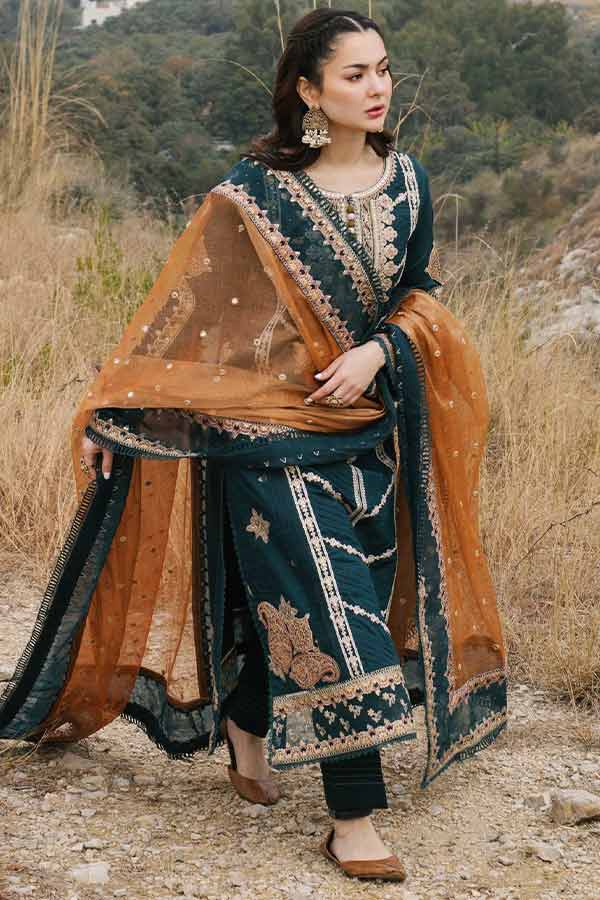 3PC Embroidered With Organza Embroidered Dupatta-123