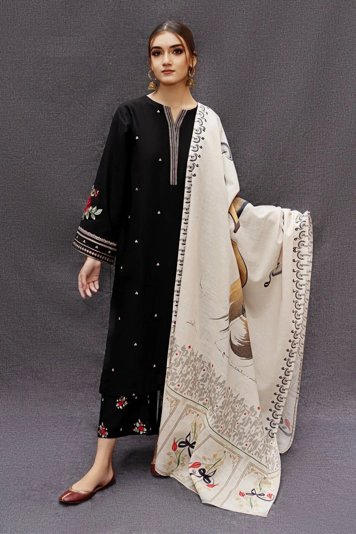 DHANAK 3PC EMBROIDERED WITH PASHMINA WOOL SHAWL-167