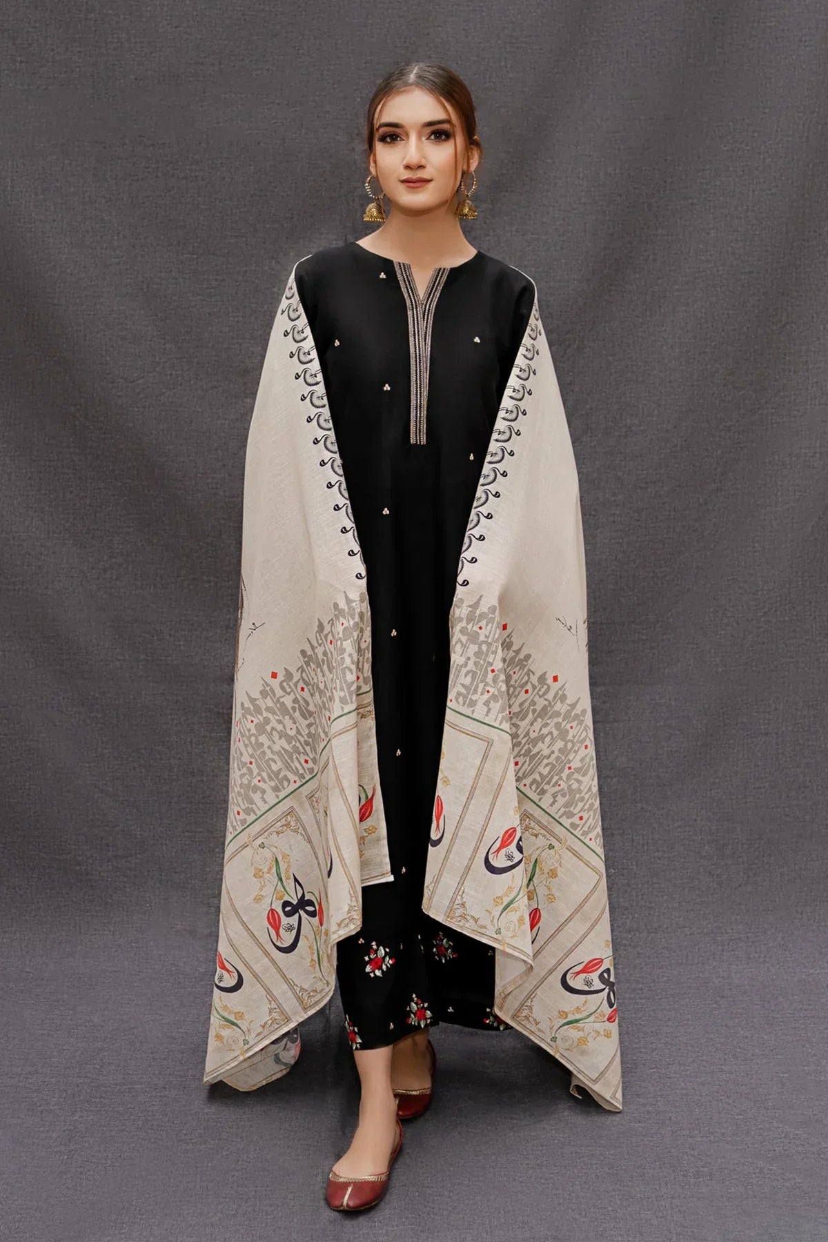 DHANAK 3PC EMBROIDERED WITH PASHMINA WOOL SHAWL-167