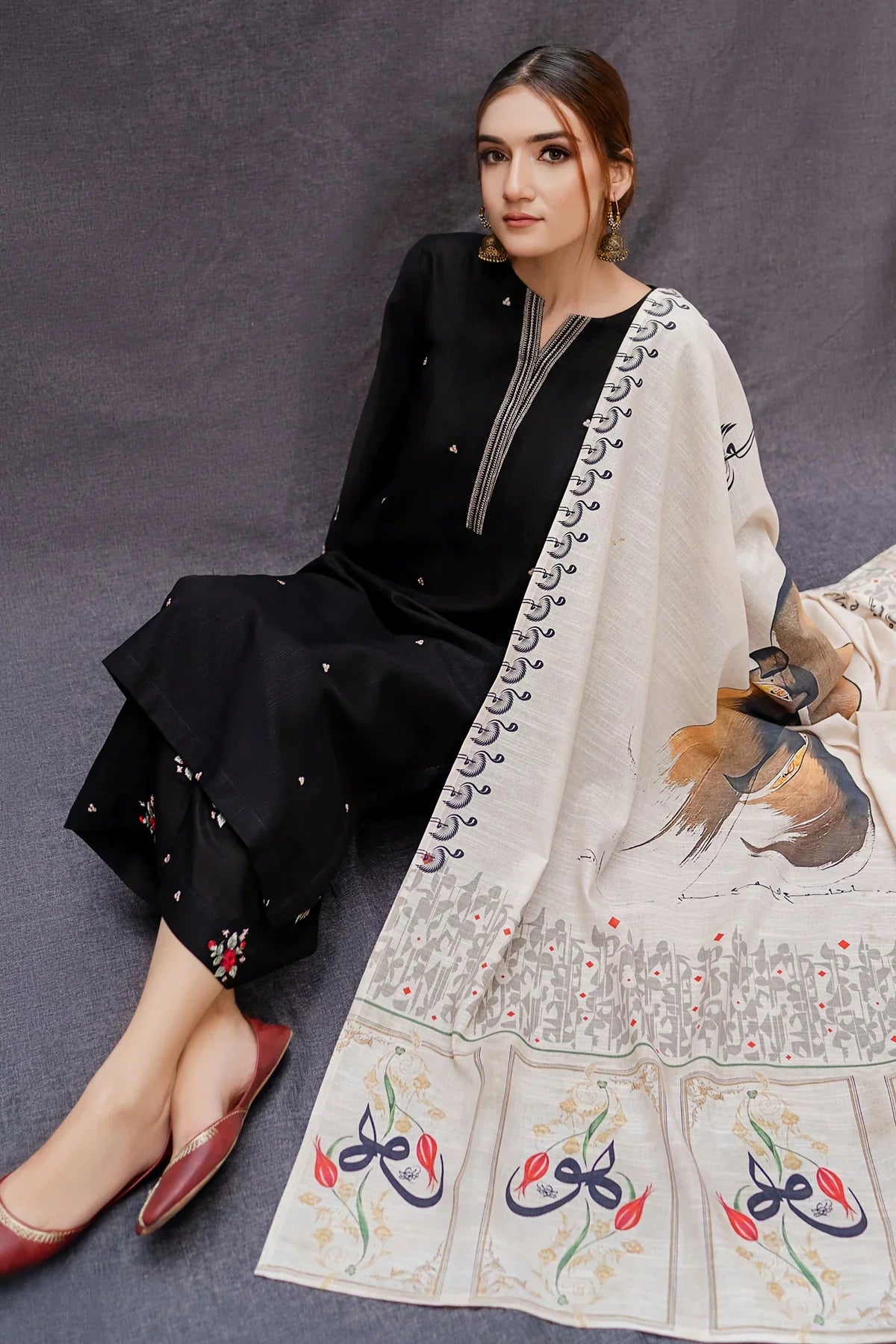 DHANAK 3PC EMBROIDERED WITH PASHMINA WOOL SHAWL-167