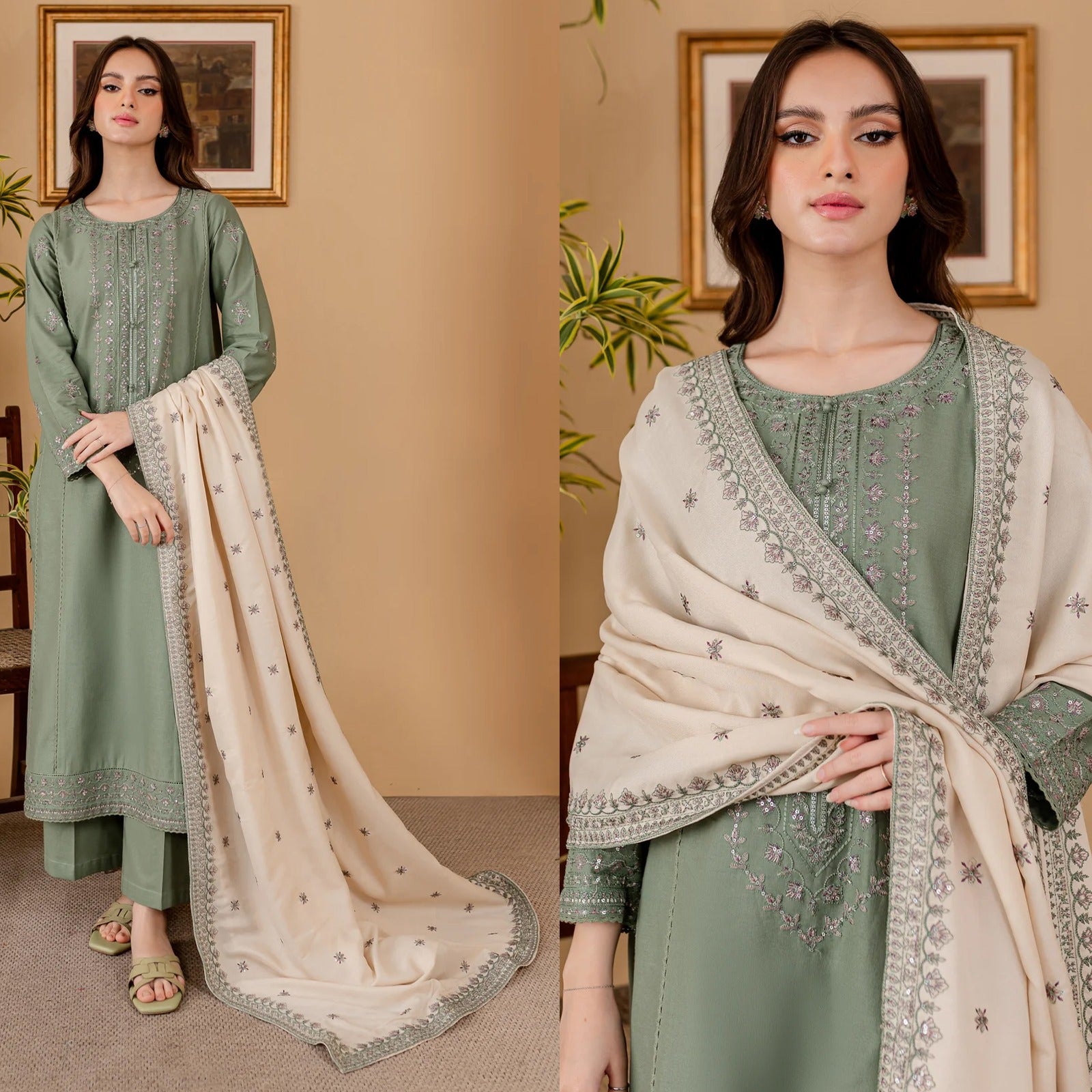 Dhanak 3PC  Embroidered With Dhanak Embroidered Dupatta-1318