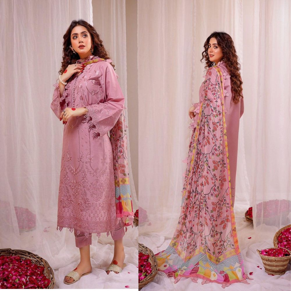 Sapphire Studio Dhanak 3PC Embroidered With Digital Printed Shawl-664