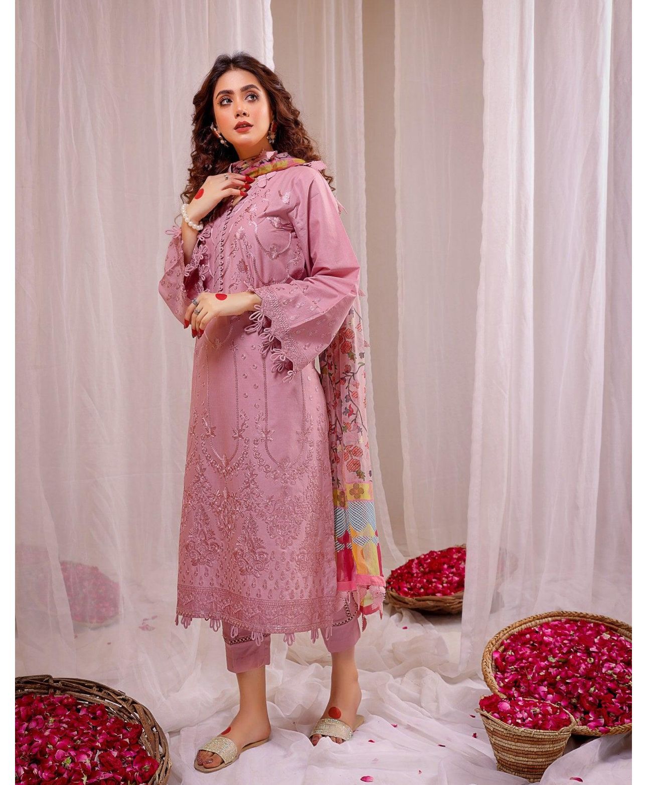 Sapphire Studio Dhanak 3PC Embroidered With Digital Printed Shawl-664