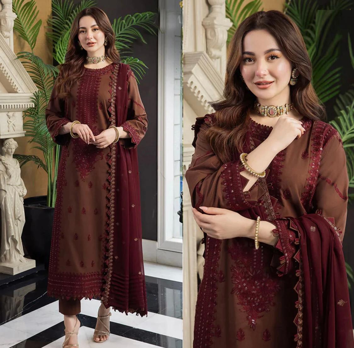 Dhanak 3PC Embroidered With Chiffon Embroidered Dupatta-128