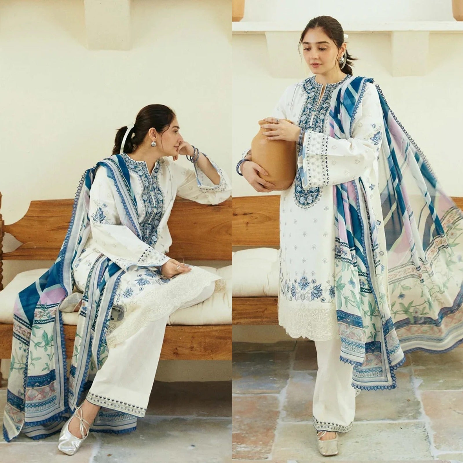 Dhanak 3PC  Embroidered Shirt With Printed Dupatta-675