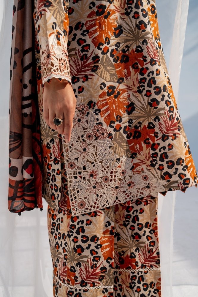 BAROQUE 3PC KARANDI PRINTED SHIRT WITH KARANDI PRINTED DUAPTTA AND TROUSER - 1702 - Sapphire Studios