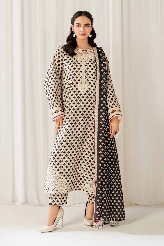 BAROQUE 3PC KARANDI PRINTED SHIRT WITH KARANDI PRINTED DUAPTTA AND TROUSER - 1703 - Sapphire Studios