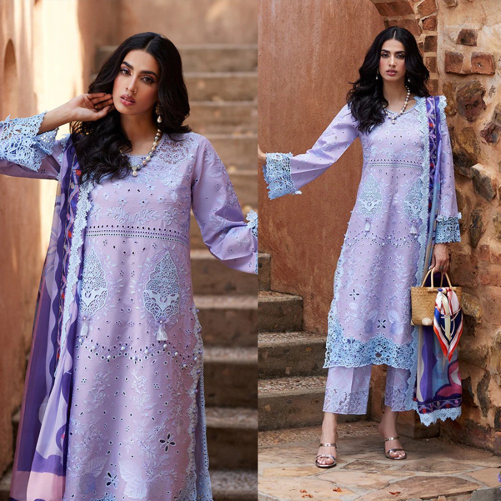Dhanak 3PC Chekankari Embroidered With Digital Printed Wool Shawl - 109 - Sapphire Studios