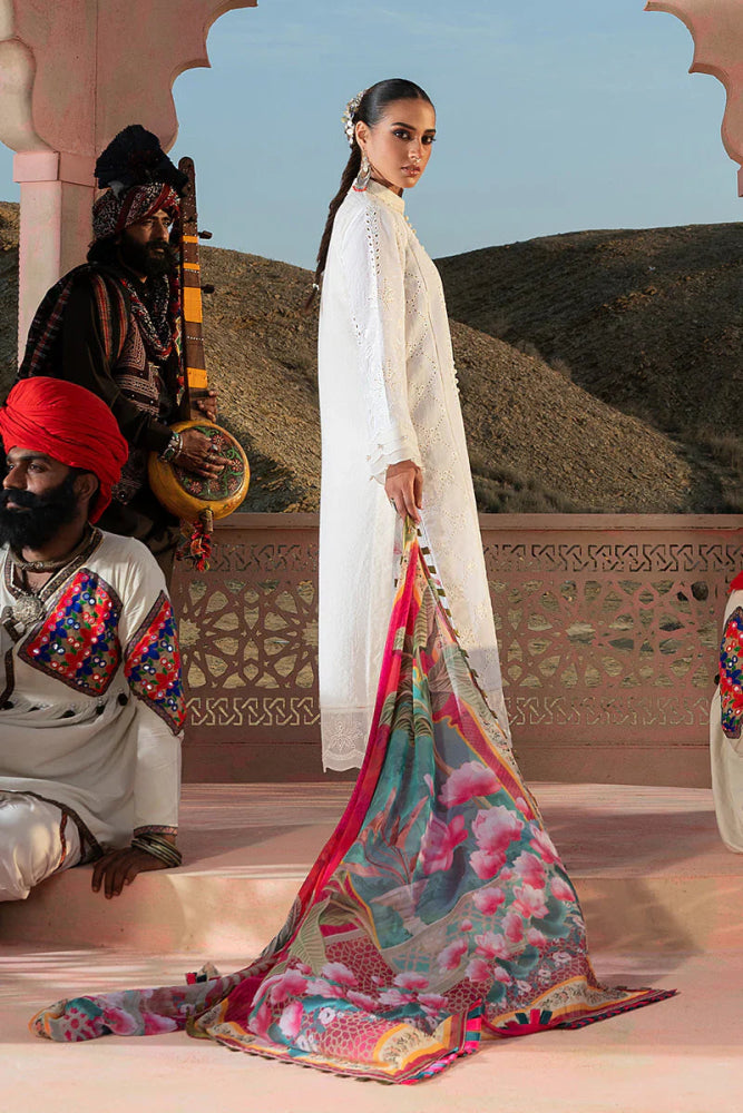 Dhanak 3PC Chikankari Embroidered With Digital Printed Wool Shawl - 104 - Sapphire Studios