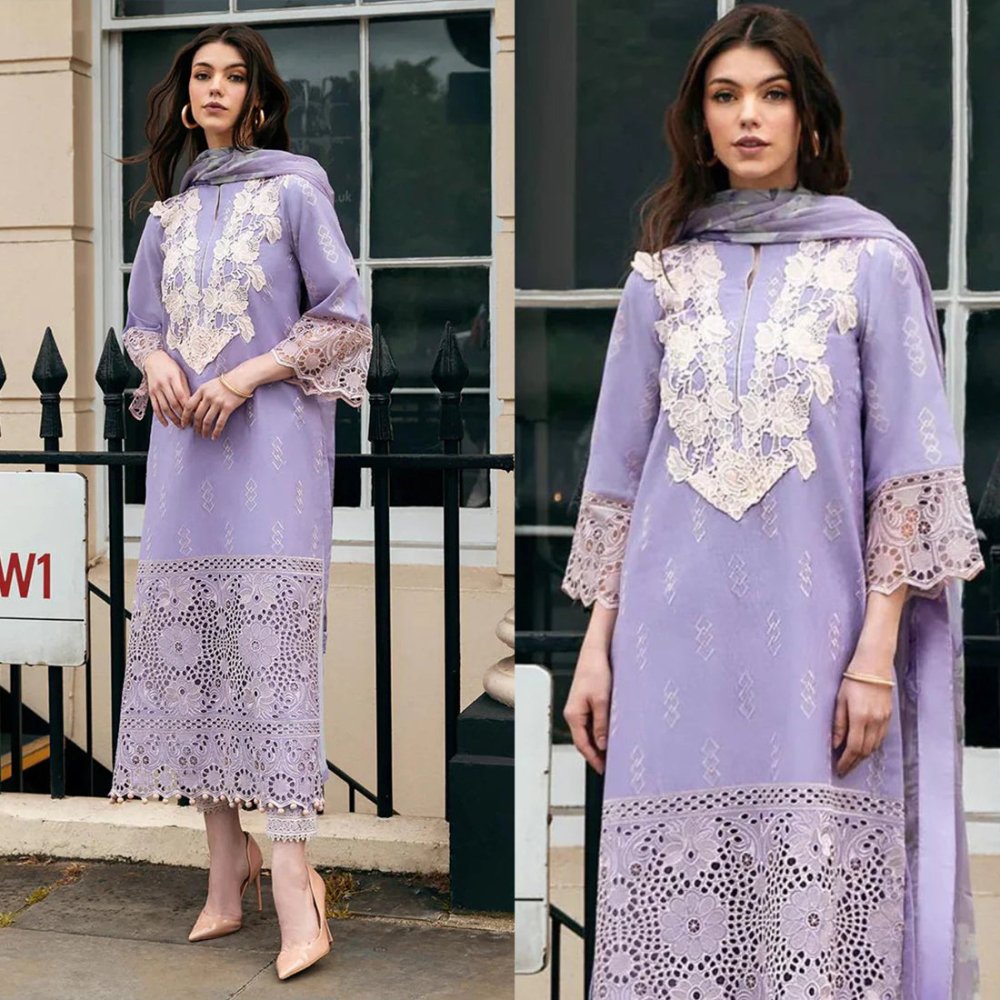 Dhanak 3PC Chikankari Embroidered With Pashmina Wool Shawl - 117 - Sapphire Studios