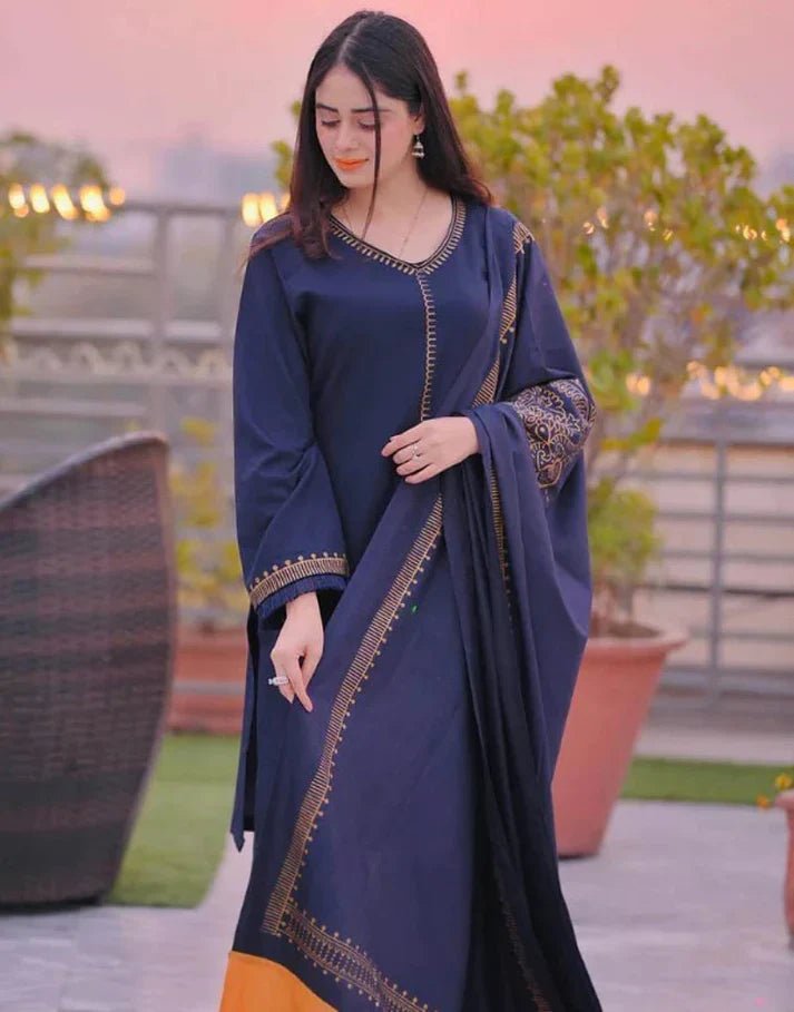 Dhanak 3PC Embroidered - 628 - Sapphire Studios